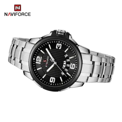 NAVIFORCE 9215 Men Wristwatch Top Brand Luxury Waterproof Watch Original Stainless Steel Sport Military Quartz Male Clock - Silver Black